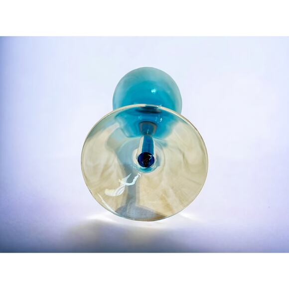 Set of 5 Blue Wine Glasses-Hand Blown Stemware-Coastal Beach Goblets-Vintage - Picture 6 of 8